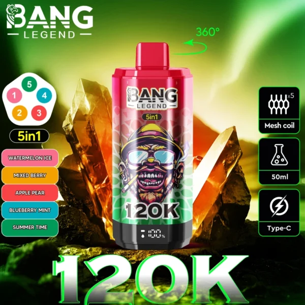 Bang Legend 120000 Puffs Vape al dettaglio 5 in 1 Acquista 2 pezzi Ordine di campione 12 Bang Legend 120000 Puffs Vape al dettaglio 5 in 1 Acquista 2 pezzi Ordine di campione
