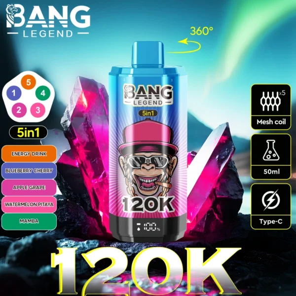 Bang Legend 120000 Puffs Vape al dettaglio 5 in 1 Acquista 2 pezzi Ordine di campione 10 Bang Legend 120000 Puffs Vape al dettaglio 5 in 1 Acquista 2 pezzi Ordine di campione