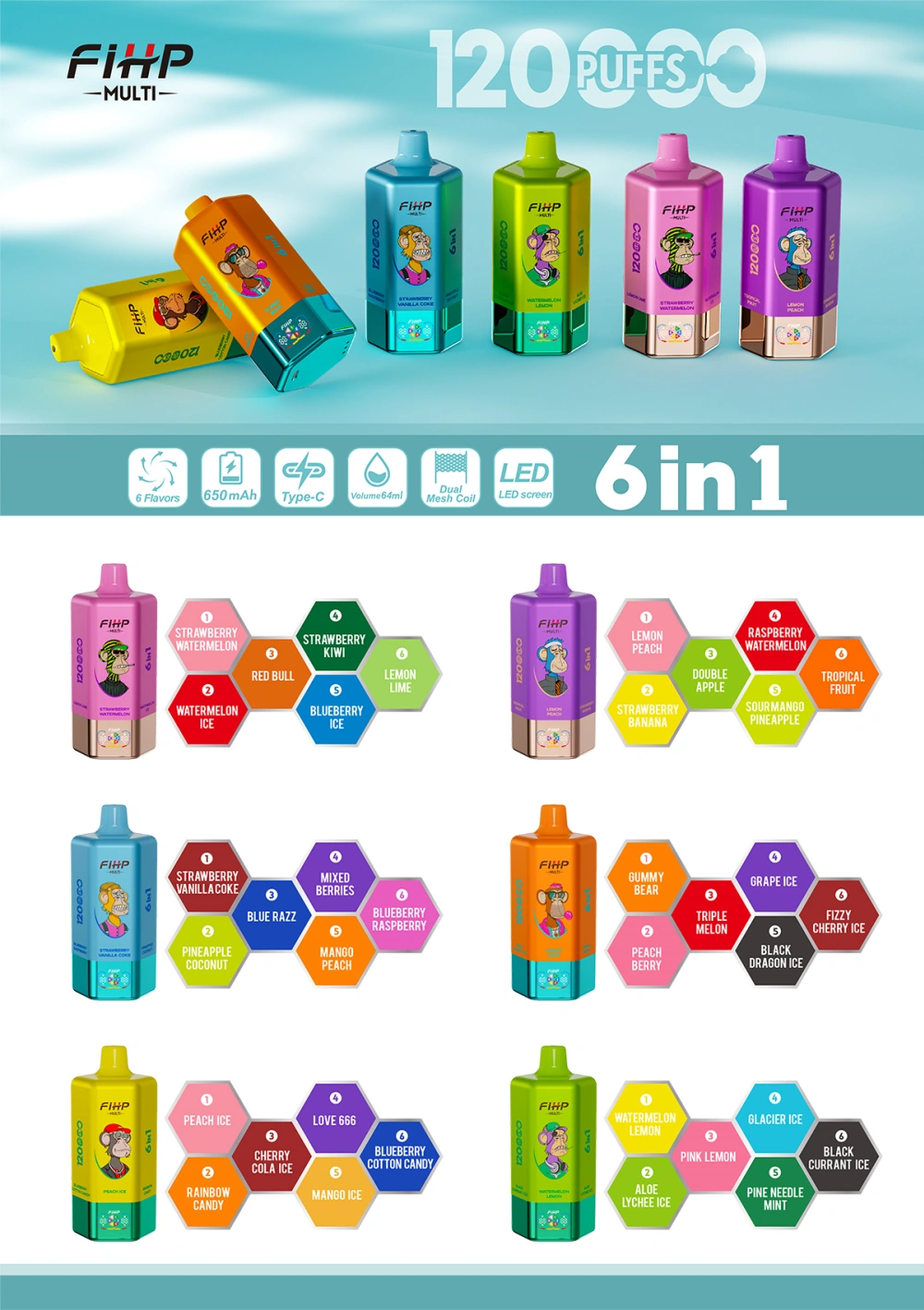 FIHP 120K Puff Vape Monouso 6 in 1 120000 Pezzi Vendita all Ingrosso Spedizione Gratuita