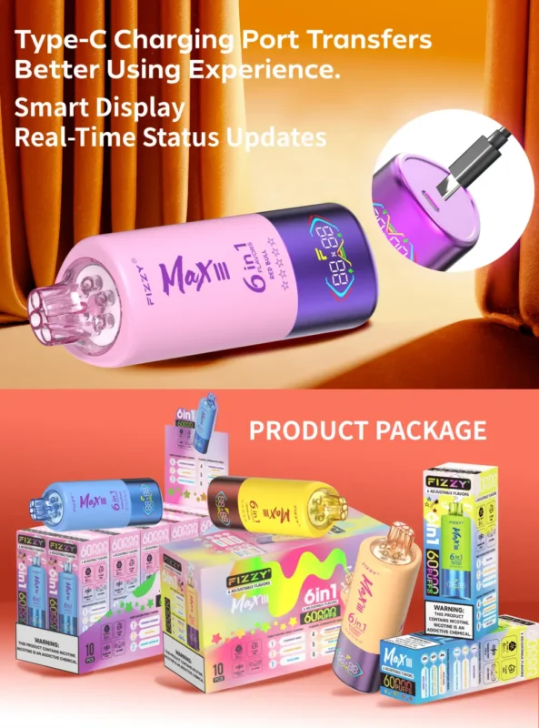 Fizzy 60K Tiri 60000 Sigaretta Elettronica Usa e Getta 6 in 1 Gusti Spedizione Gratuita dal Magazzino UE