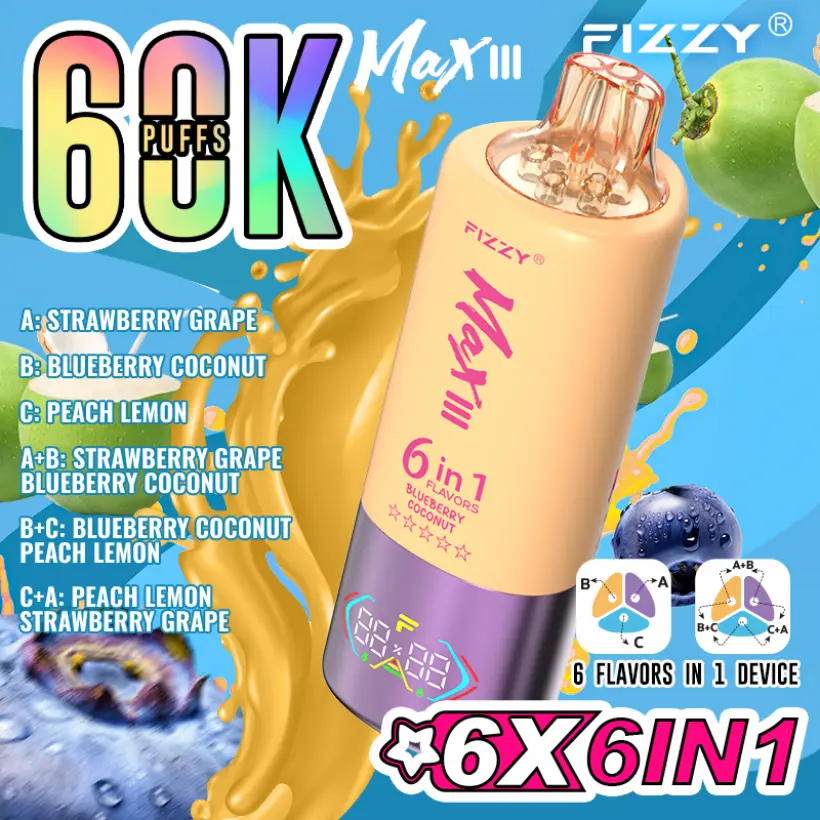 Fizzy 60K Tiri 60000 Sigaretta Elettronica Usa e Getta 6 in 1 Gusti Spedizione Gratuita dal Magazzino UE 4 Fizzy 60K Tiri 60000 Sigaretta Elettronica Usa e Getta 6 in 1 Gusti Spedizione Gratuita dal Magazzino UE