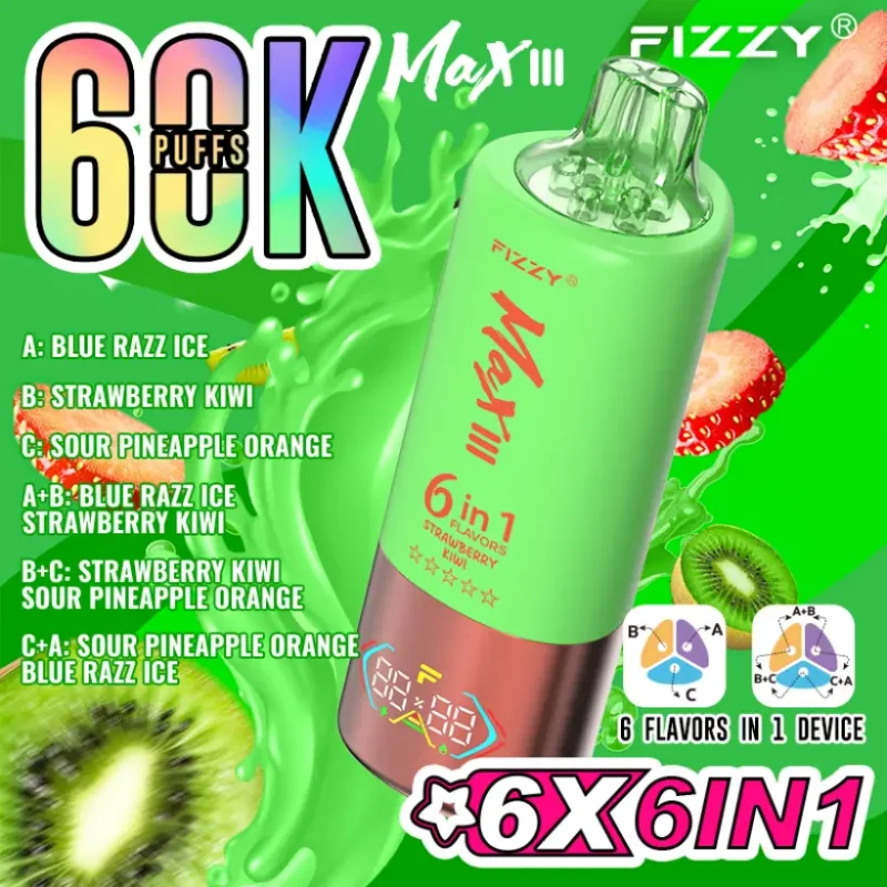 Fizzy 60K Tiri 60000 Sigaretta Elettronica Usa e Getta 6 in 1 Gusti Spedizione Gratuita dal Magazzino UE