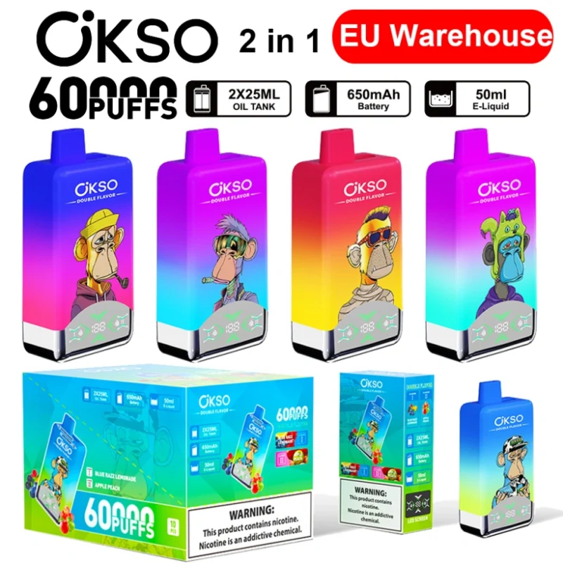 OKSO 60000 Puffs Sigaretta Elettronica Usa e Getta 2 in 1 Doppio Gusto Spedizione Gratuita dal Magazzino UE