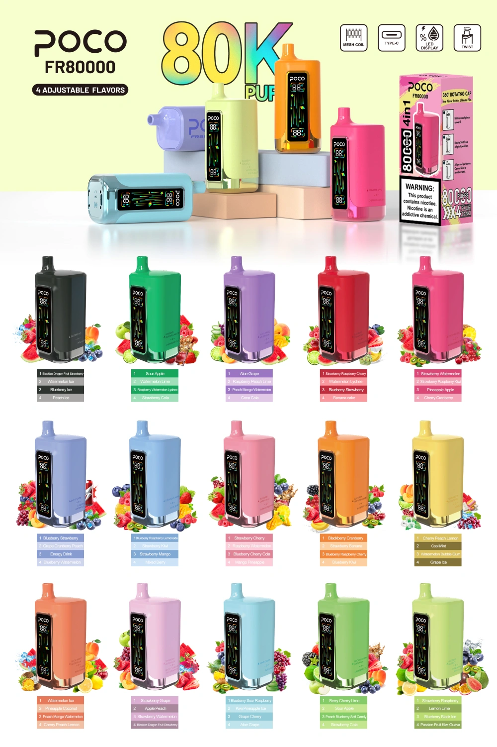 POCO FR 80000 Puffs Vape Usa e Getta 4 in 1 Gusti Spedizione Gratuita Magazzino UE 15 POCO FR 80000 Puffs Vape Usa e Getta 4 in 1 Gusti Spedizione Gratuita Magazzino UE