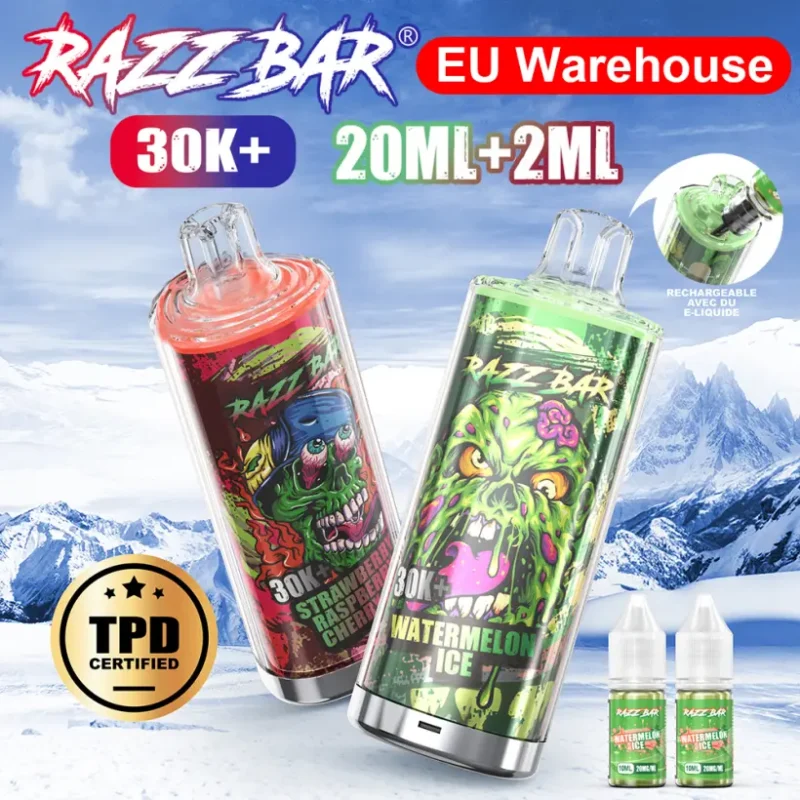 Puff 30000 Razz Bar 30k+ Tiri Sigaretta Elettronica Usa e Getta TPD Ricaricabile con 20ml di E-Liquid Spedizione Gratuita dall UE