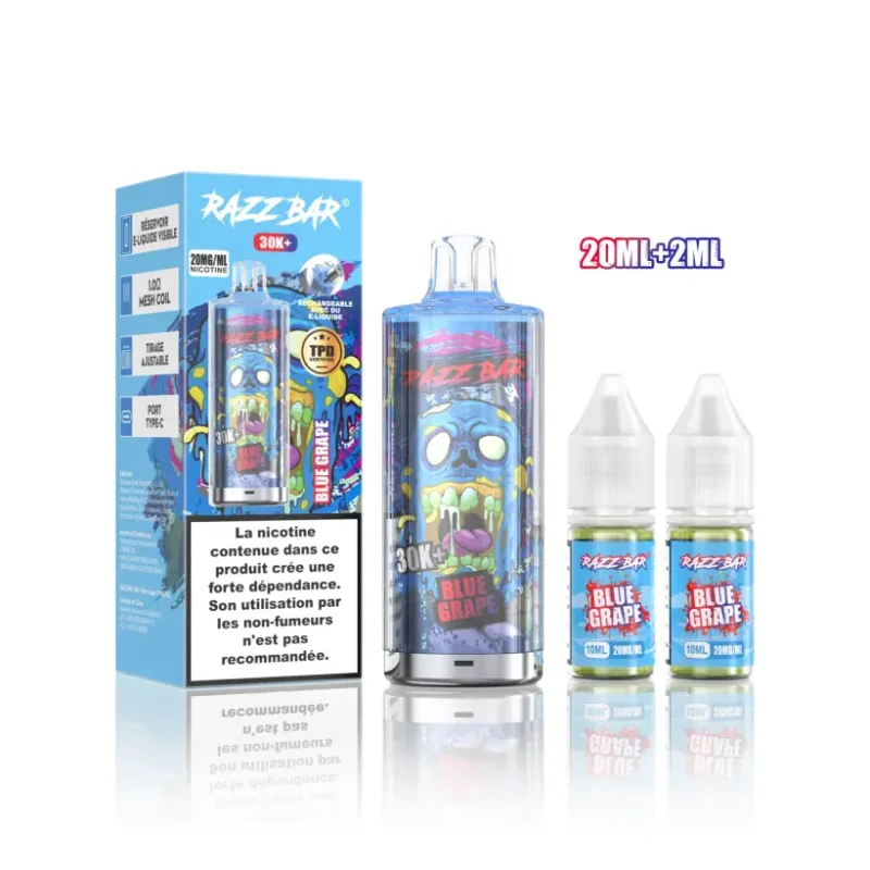 Puff 30000 Razz Bar 30k+ Tiri Sigaretta Elettronica Usa e Getta TPD Ricaricabile con 20ml di E-Liquid Spedizione Gratuita dall UE
