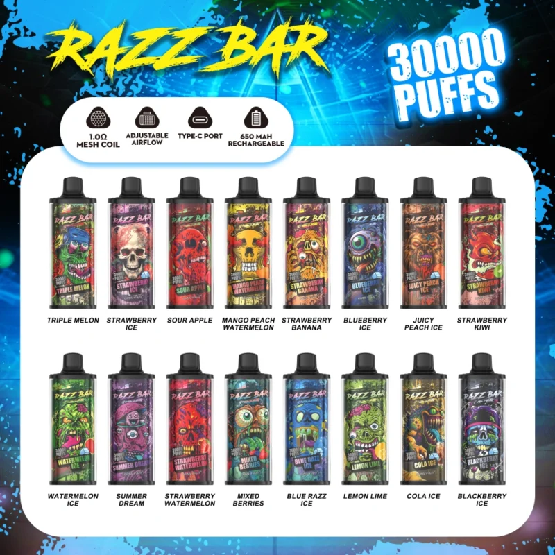 Razz Bar 30000 Tiri Vape Monouso All Ingrosso Cristallo Spedizione Gratuita Magazzino UE