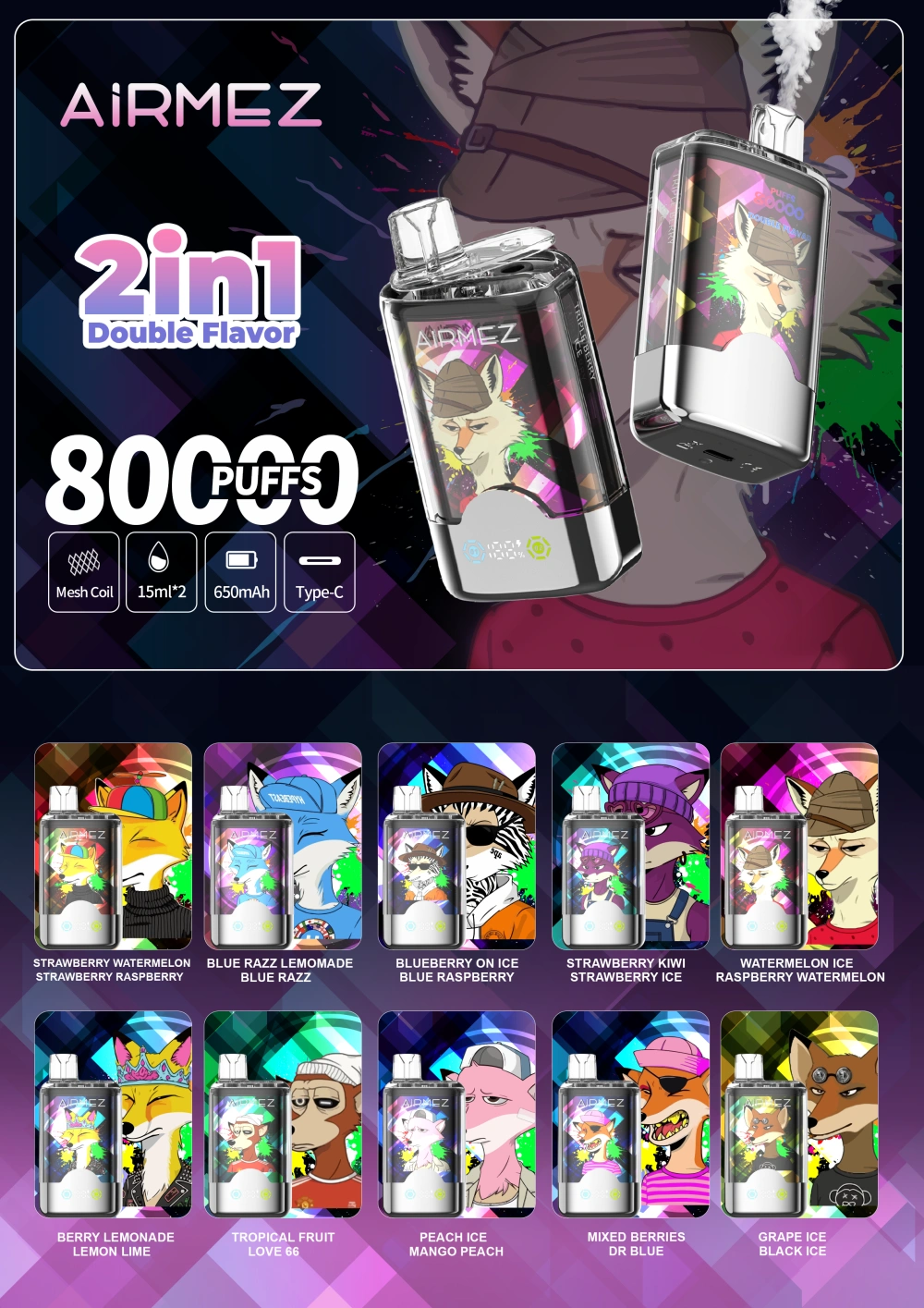 Airmez 80000 Puff Vape Monouso 2 in 1 con Spedizione Gratuita dal Magazzino UE 16 Airmez 80000 Puff Vape Monouso 2 in 1 con Spedizione Gratuita dal Magazzino UE