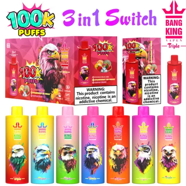 Bang King 100000 Puffs 100k Vape Usa e Getta 3 in 1 Tre Aromi Spedizione Gratuita Vendita all'Ingrosso