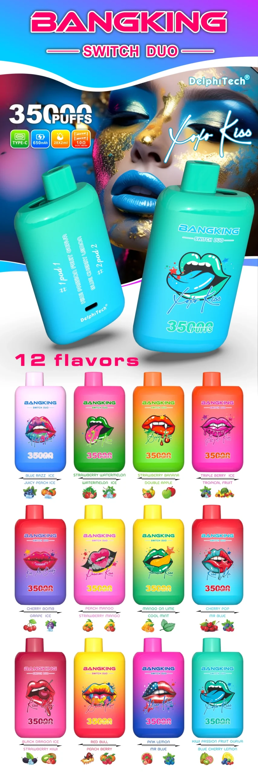 Bang King 35000 puff Swith Duo svapo monouso 2 in 1 doppio gusto 35k magazzino UE