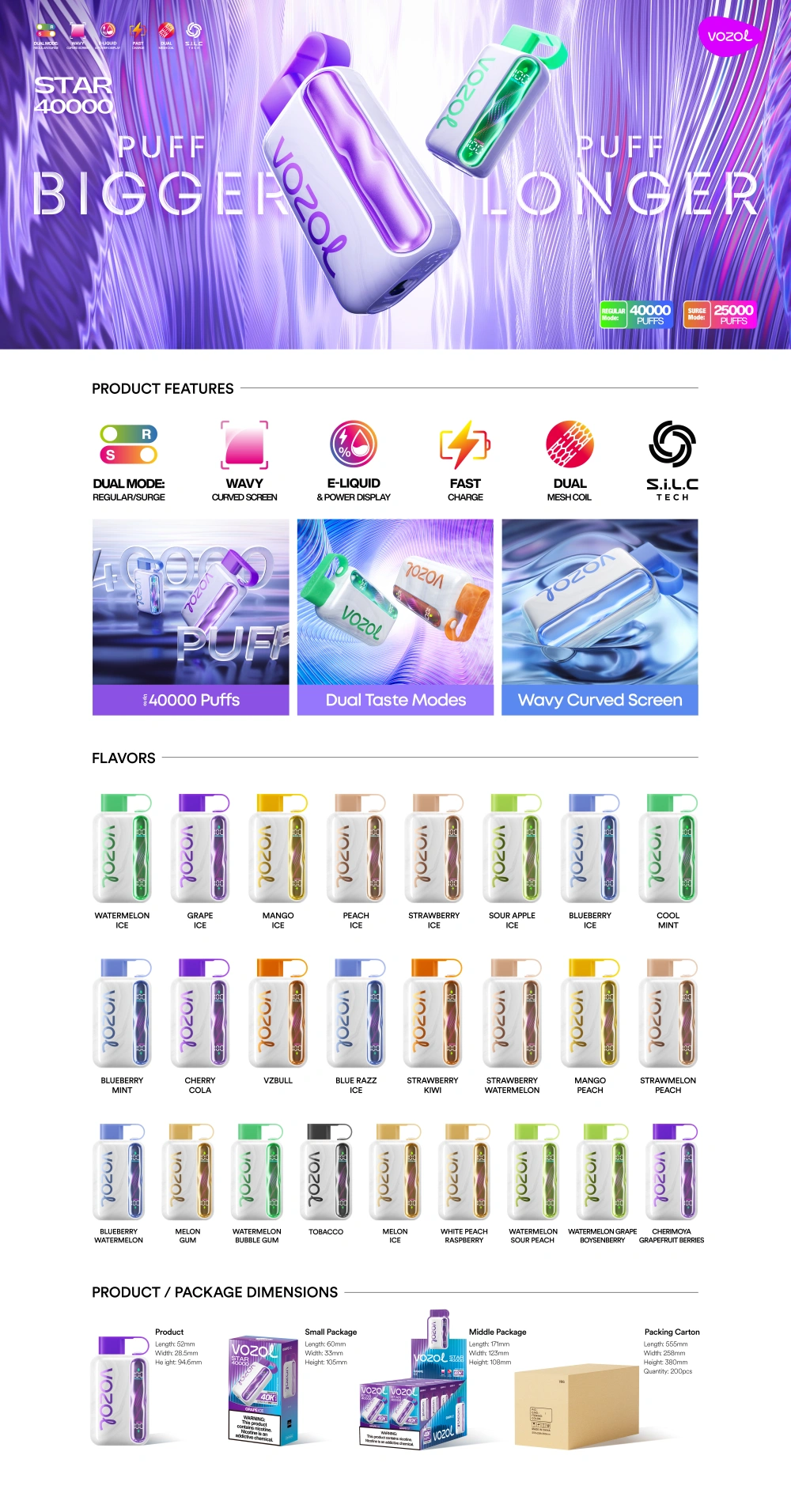 Vape EU Vozol Star 40000 Puffs 40k Sigaretta Elettronica Usa e Getta Spedizione Gratuita