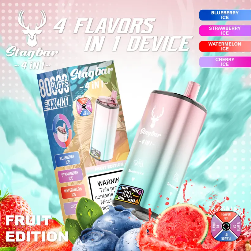 Stagbar 80k Tiri Sigaretta Elettronica Monouso Stag Bar 4 in 1 Spedizione Gratuita Magazzino UE 4 Stagbar 80k Tiri Sigaretta Elettronica Monouso Stag Bar 4 in 1 Spedizione Gratuita Magazzino UE