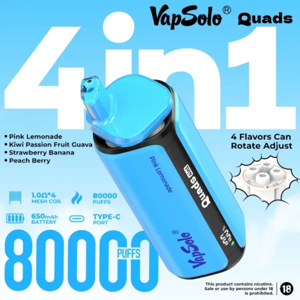 Vapsolo 80k Tiri Quads 4 in 1 Miglior Vape Usa e Getta 80000 Spedizione Gratuita