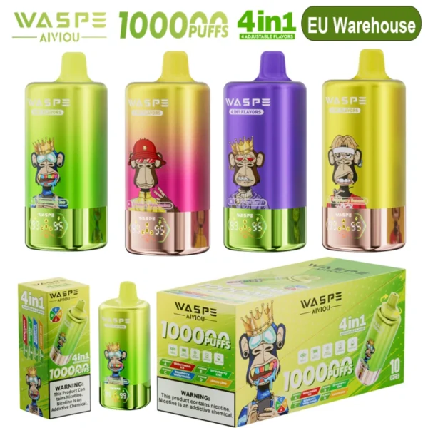 WASPE 100000 Tiri Sigaretta Elettronica Monouso AIVIOU 4 in 1 Spedizione Gratuita Magazzino UE