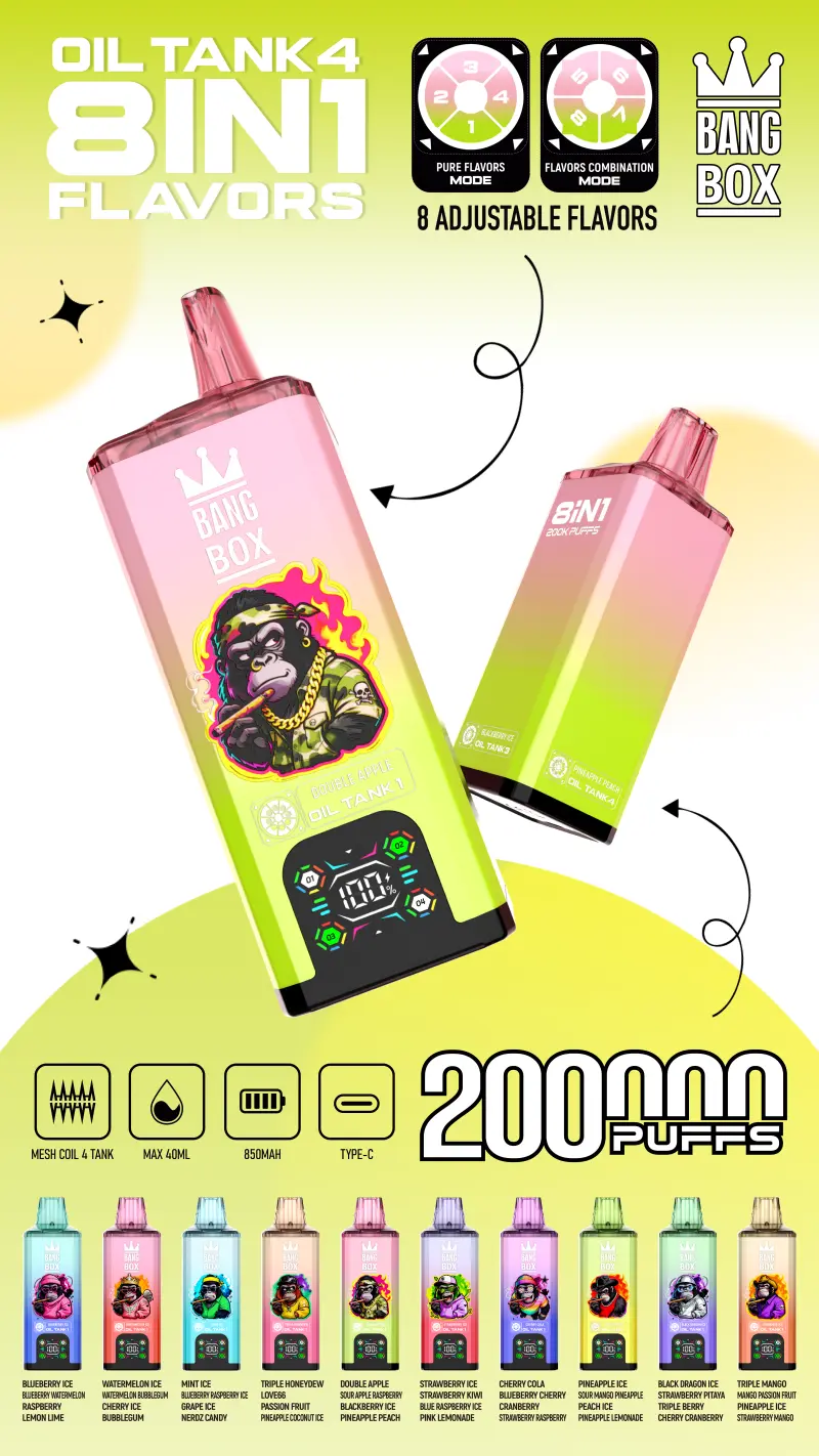 8 in 1 Vape Bang Box 200k Tiri Sigaretta Elettronica Usa E Getta Ingrosso Spedizione Gratuita 16 8 in 1 Vape Bang Box 200k Tiri Sigaretta Elettronica Usa E Getta Ingrosso Spedizione Gratuita