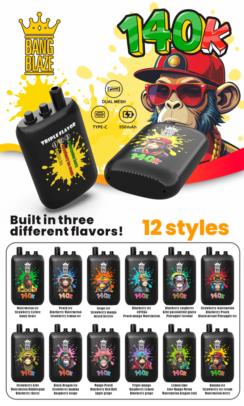 EU Vape Bang Blaze 140k Puffs 3 in 1 Vape Usa e Getta Ricaricabile 140000 tiri Spedizione Gratuita 16 EU Vape Bang Blaze 140k Puffs 3 in 1 Vape Usa e Getta Ricaricabile 140.000 tiri Spedizione Gratuita