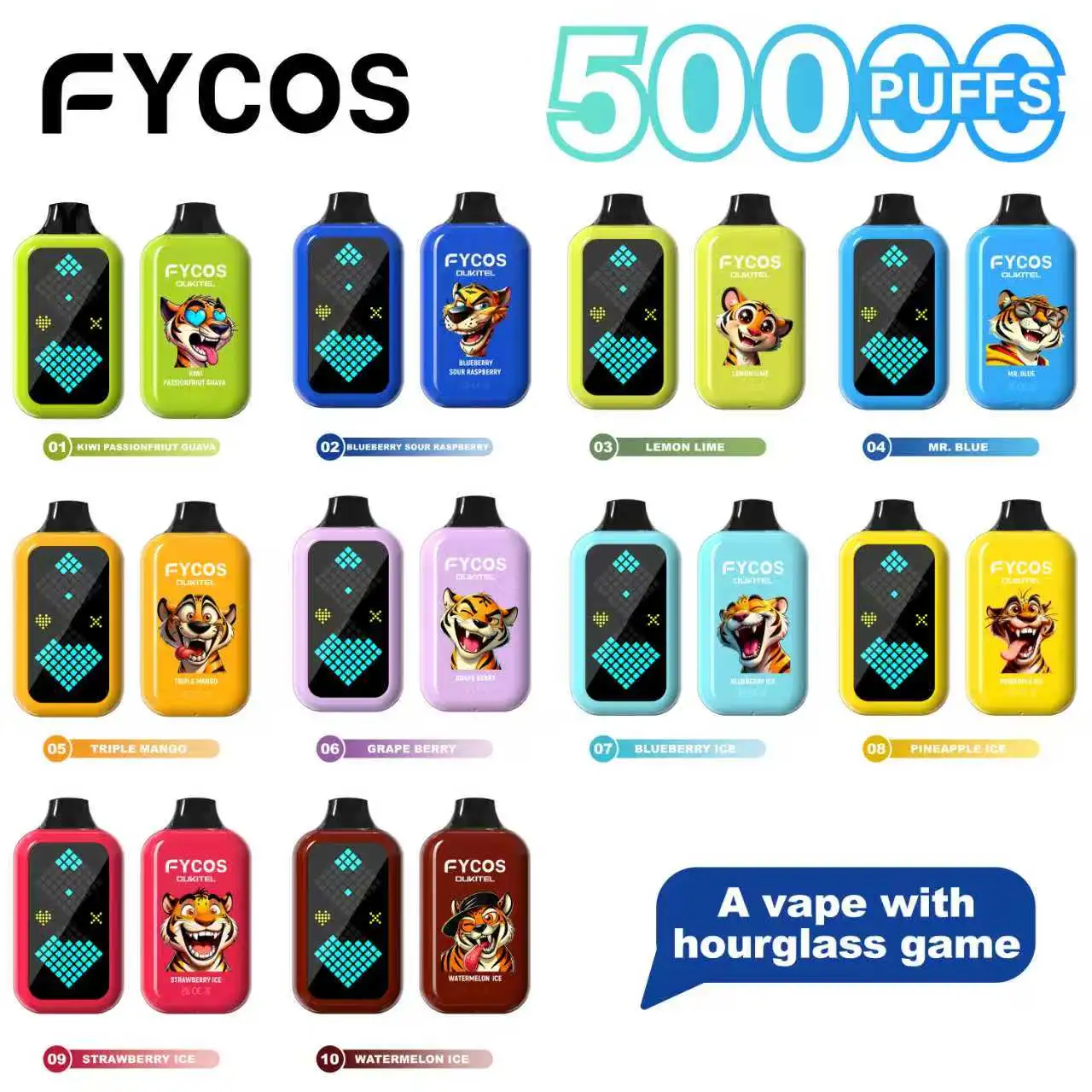 FYCOS 50K Puffs con Gioco della Clessidra Vape Usa e Getta 50000 Magazzino UE