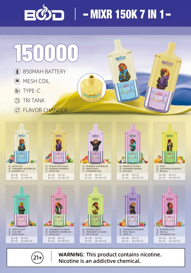 BOOD 150K Tiri MIXR 7 In 1 Gusti Vape Usa E Getta Vendita All Ingrosso Spedizione Gratuita