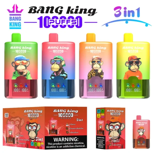 Bang King 100k Tiri 3 In 1 Schermo Intelligente Vape Usa E Getta Vendita All Ingrosso Spedizione Gratuita