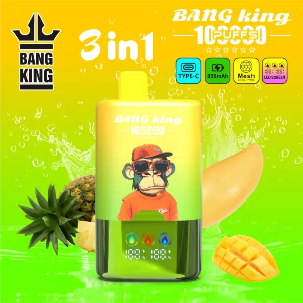 Bang King 100k Tiri 3 In 1 Schermo Intelligente Vape Usa E Getta Vendita All Ingrosso Spedizione Gratuita