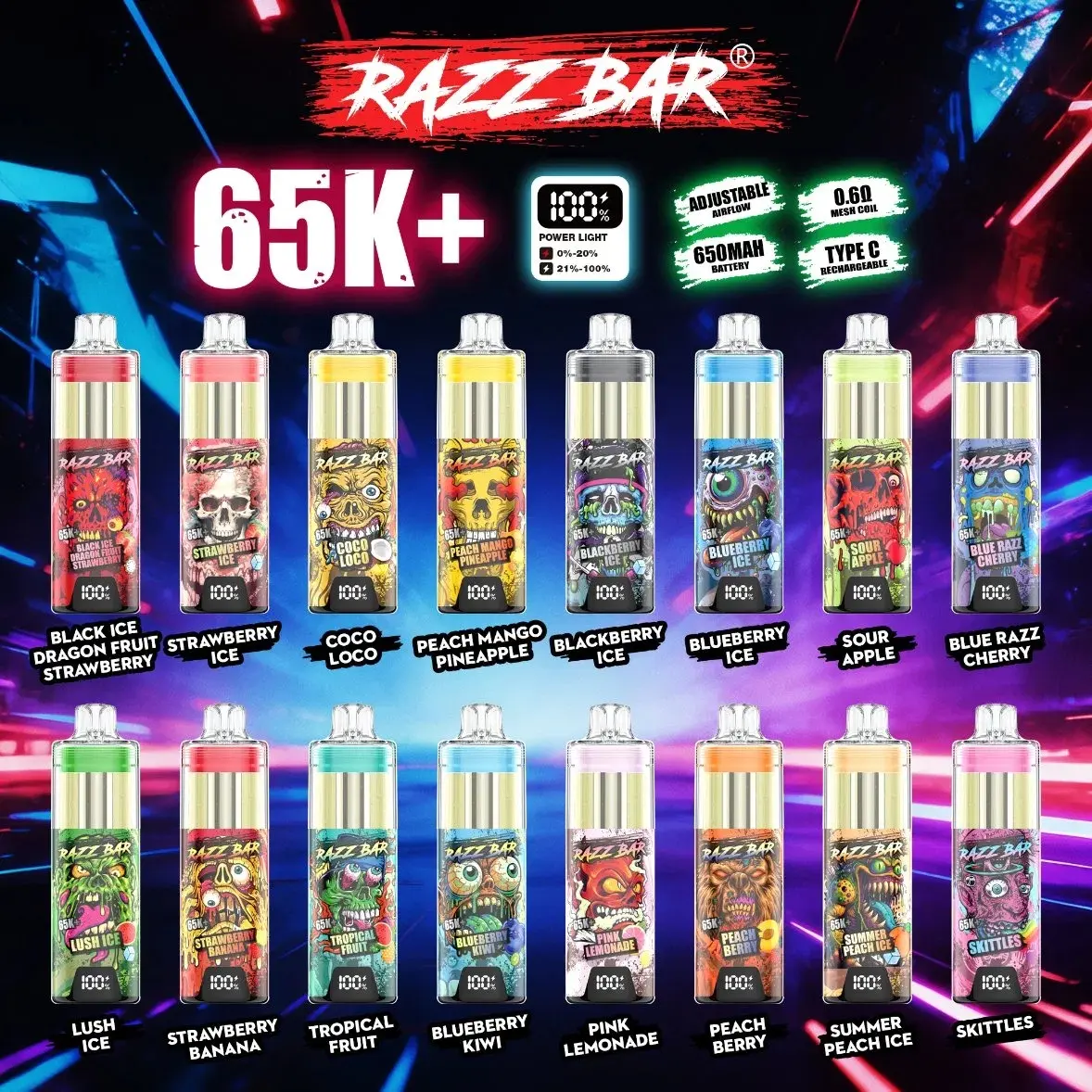 Magazzino UE Razz Bar 65k+ Puff Vape Usa e Getta Cristallo 65000 All’ingrosso Spedizione Gratuita