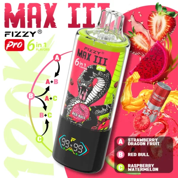 Fizzy 120k Puffs 6 in 1 Max III Pro Miglior Sigaretta Elettronica Usa e Getta 120000 Spedizione Gratuita Magazzino UE