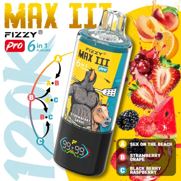 Fizzy 120k Puffs 6 in 1 Max III Pro Miglior Sigaretta Elettronica Usa e Getta 120000 Spedizione Gratuita Magazzino UE