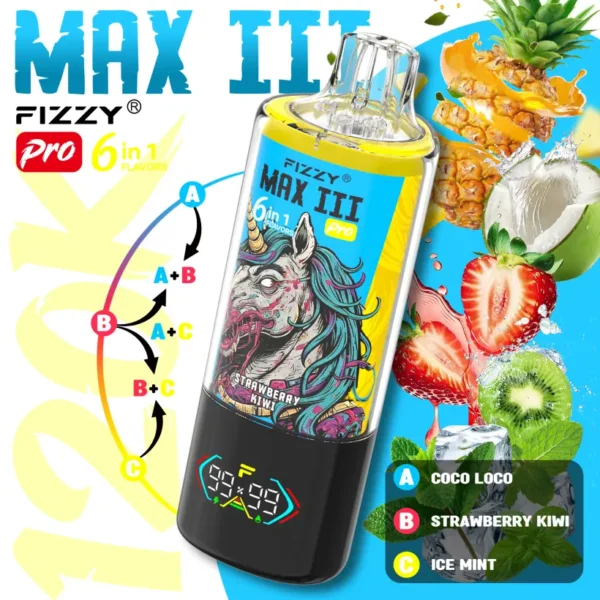 Fizzy 120k Puffs 6 in 1 Max III Pro Miglior Sigaretta Elettronica Usa e Getta 120000 Spedizione Gratuita Magazzino UE