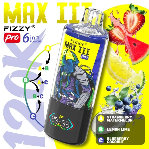 Fizzy 120k Puffs 6 in 1 Max III Pro Miglior Sigaretta Elettronica Usa e Getta 120000 Spedizione Gratuita Magazzino UE