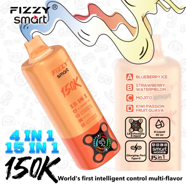 Fizzy 150k Caladas 15 en 1 Sabores Vape Desechable 150000 Envío Gratis Desde Almacén UE