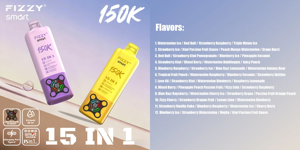 Fizzy 150k Caladas 15 en 1 Sabores Vape Desechable 150000 Envío Gratis Desde Almacén UE