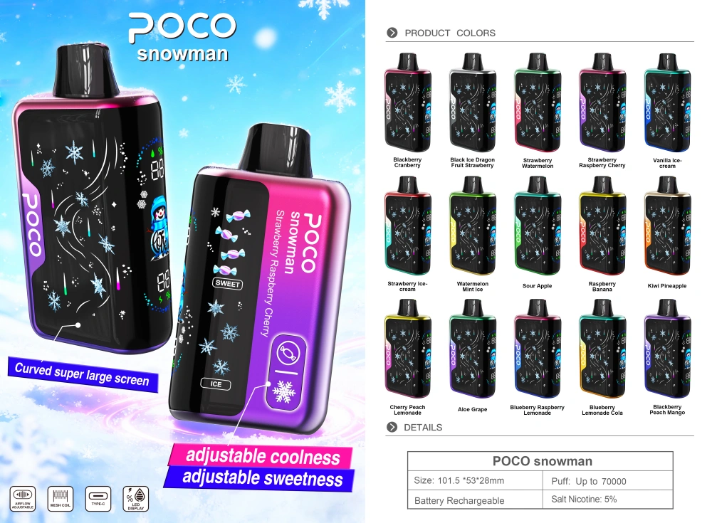 POCO 70000 Puff 70k Snowman Ice Control Vape Usa e Getta Spedizione Gratuita Magazzino UE 16 POCO 70000 Puff 70k Snowman Ice Control Vape Usa e Getta Spedizione Gratuita Magazzino UE