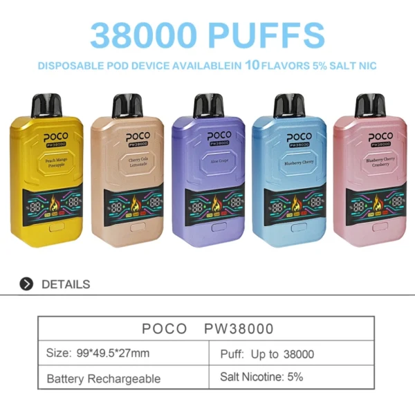 POCO PW 38000 Puff 38K Miglior Vape Pen Usa e Getta Spedizione Gratuita Magazzino UE