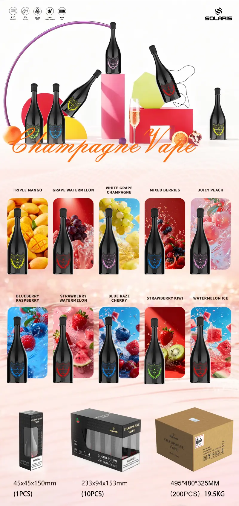 Solaris Champagne 30k Puffs 30000 Sigaretta Elettronica Usa e Getta Pen Spedizione Gratuita Magazzino UE