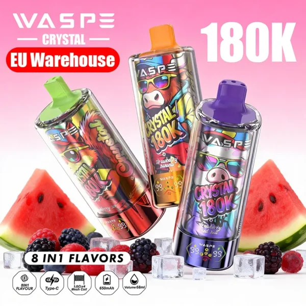 WASPE 180K tiri 8 in 1 Crystal Vape usa e getta 180000 Spedizione gratuita dal magazzino UE