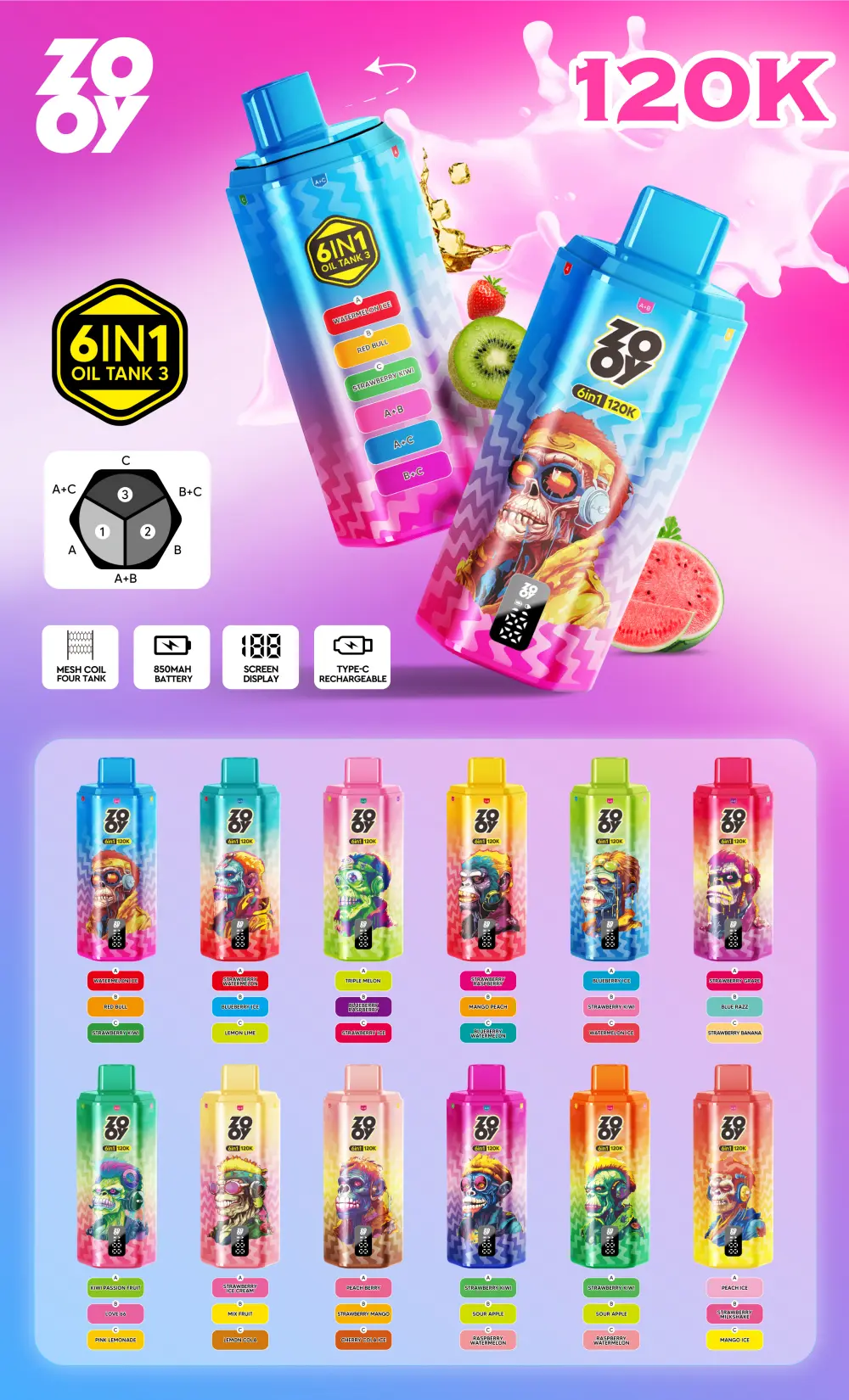 ZOOY 120K Puffs 6 in 1 Vape usa e getta 120000 Spedizione gratuita da magazzino UE