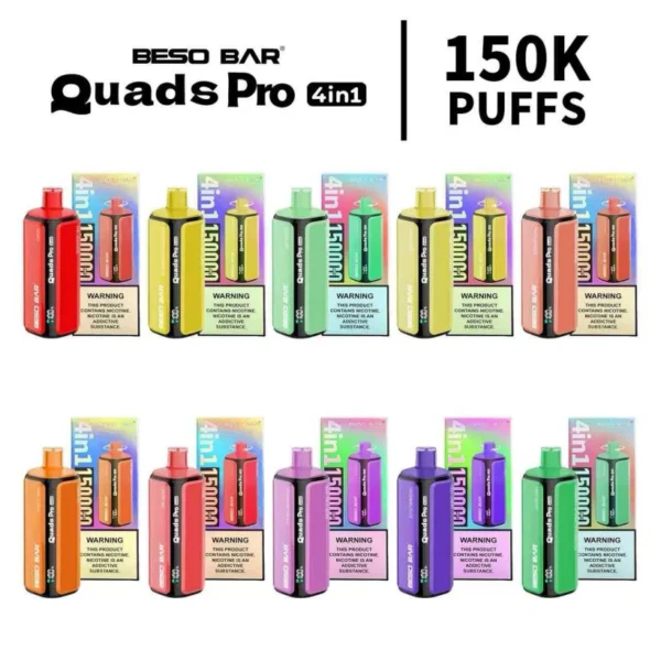 BESO BAR Quads Pro 150K Puffs 4 in 1 Sigaretta Elettronica Usa e Getta ai Gusti di Frutta Spedizione Gratuita