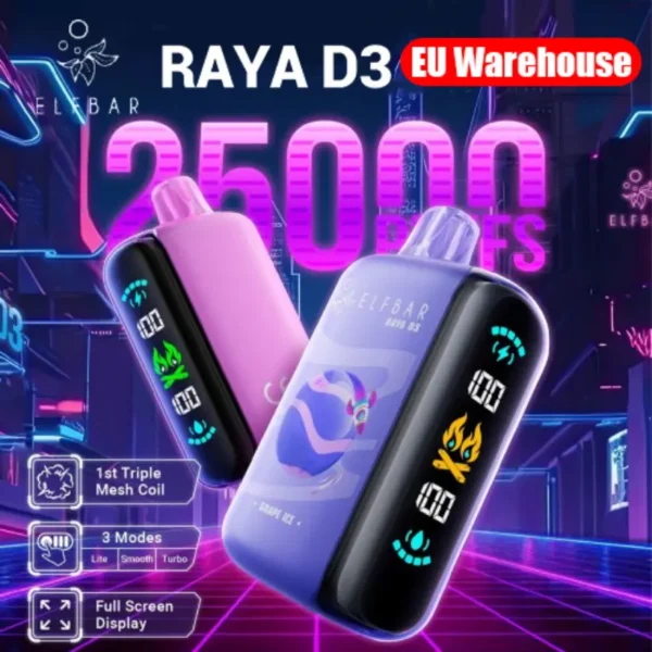 ELF BAR 25K Puffs 25000 RAYA D3 Sigaretta Elettronica Usa e Getta Magazzino UE