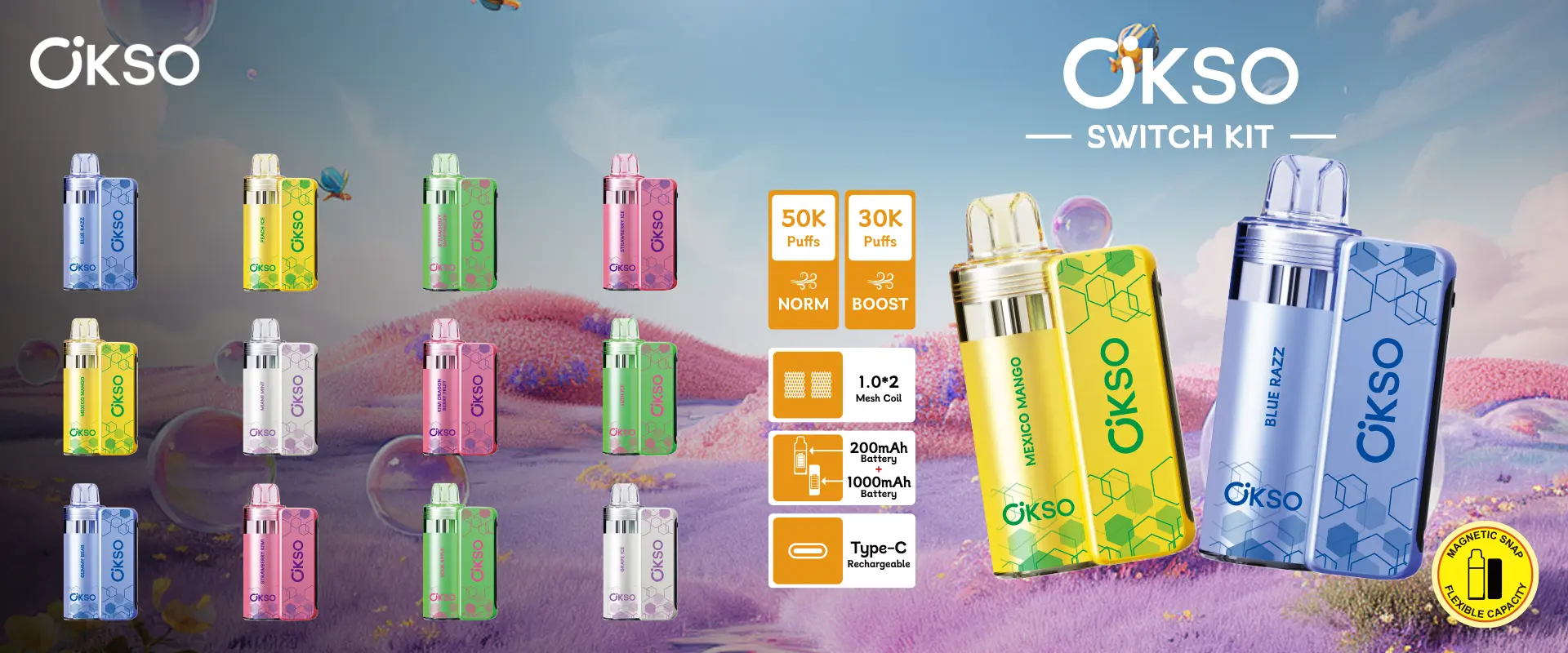 OKSO 50K Puffs 50000 Switch Kit Display UI Vape Usa E Getta Spedizione Gratuita