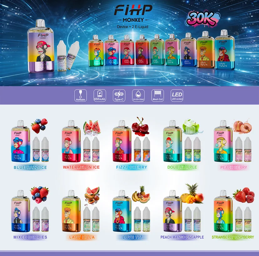 FIHP 30k Tiri 30000 Puff Monkey Refillable E Liquid Vape Sigaretta elettronica usa e getta magazzino Europa 16 FIHP 30k Tiri 30000 Puff Monkey Refillable E Liquid Vape