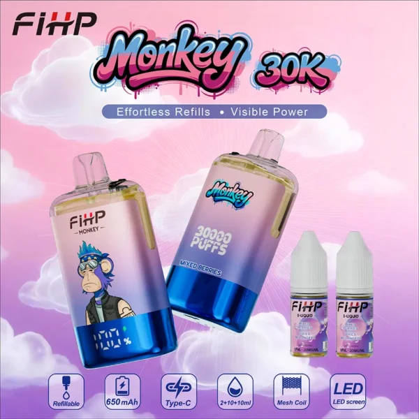FIHP 30k Tiri 30000 Puff Monkey Refillable E Liquid Vape Sigaretta elettronica usa e getta magazzino Europa 11 FIHP 30k Tiri 30000 Puff Monkey Refillable E Liquid Vape