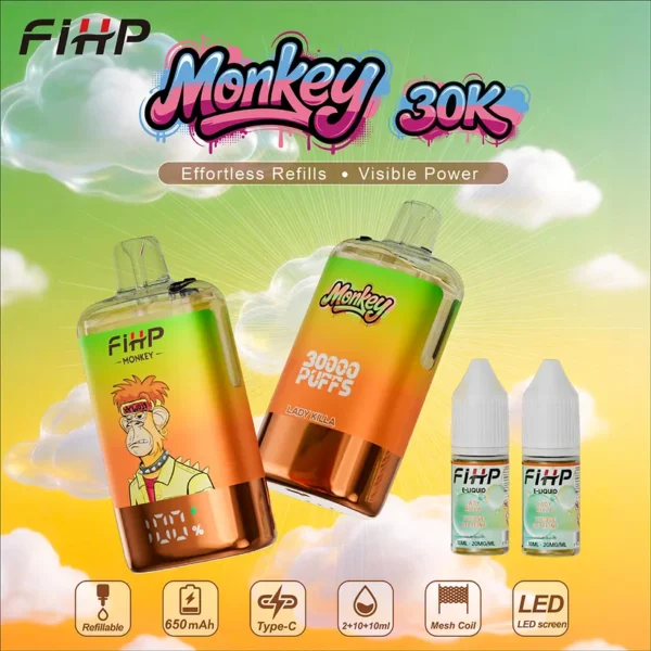 FIHP 30k Tiri 30000 Puff Monkey Refillable E Liquid Vape
