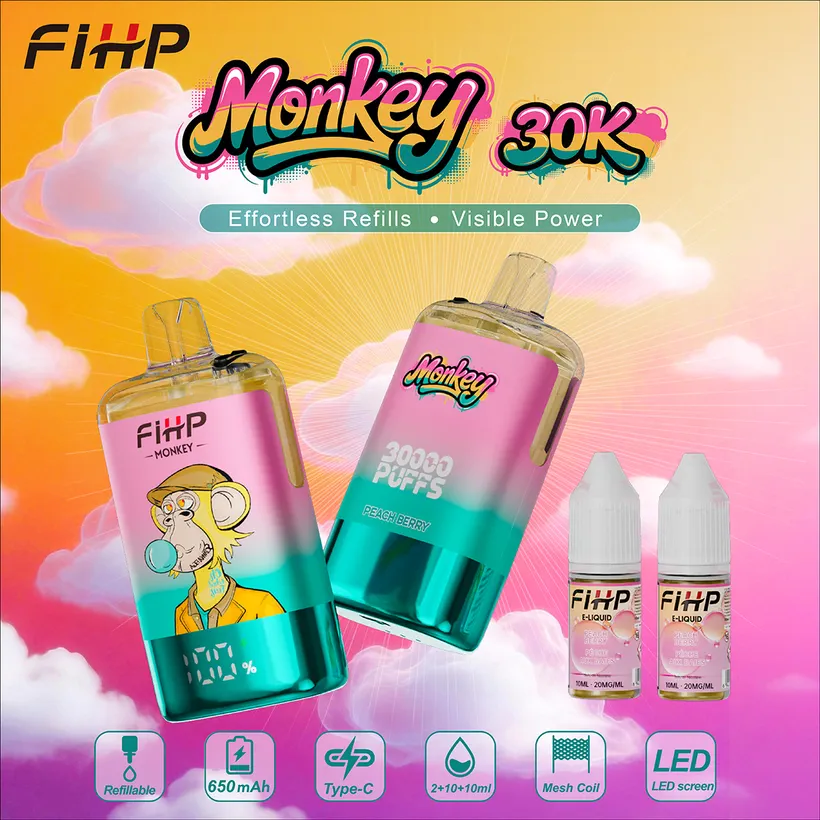 FIHP 30k Tiri 30000 Puff Monkey Refillable E Liquid Vape Sigaretta elettronica usa e getta magazzino Europa 8 FIHP 30k Tiri 30000 Puff Monkey Refillable E Liquid Vape