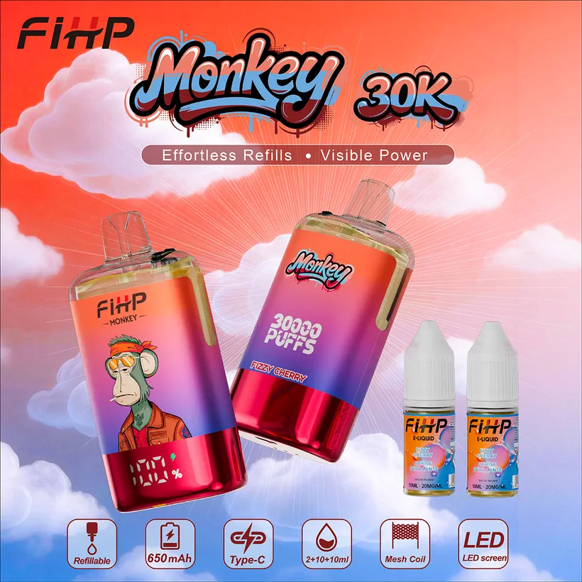 FIHP 30k Tiri 30000 Puff Monkey Refillable E Liquid Vape Sigaretta elettronica usa e getta magazzino Europa 7 FIHP 30k Tiri 30000 Puff Monkey Refillable E Liquid VapeFIHP 30k Tiri 30000 Puff Monkey Refillable E Liquid Vape