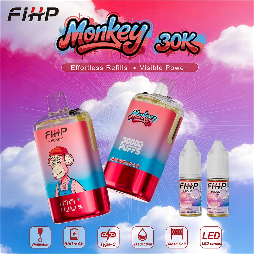 FIHP 30k Tiri 30000 Puff Monkey Refillable E Liquid Vape Sigaretta elettronica usa e getta magazzino Europa 6 FIHP 30k Tiri 30000 Puff Monkey Refillable E Liquid Vape