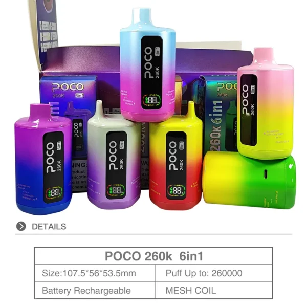 POCO 260K Tiri Puff 6 in 1 Vape Sigaretta elettronica usa e getta magazzino Europa 12 POCO 260K Tiri Puff 6 in 1 Vape